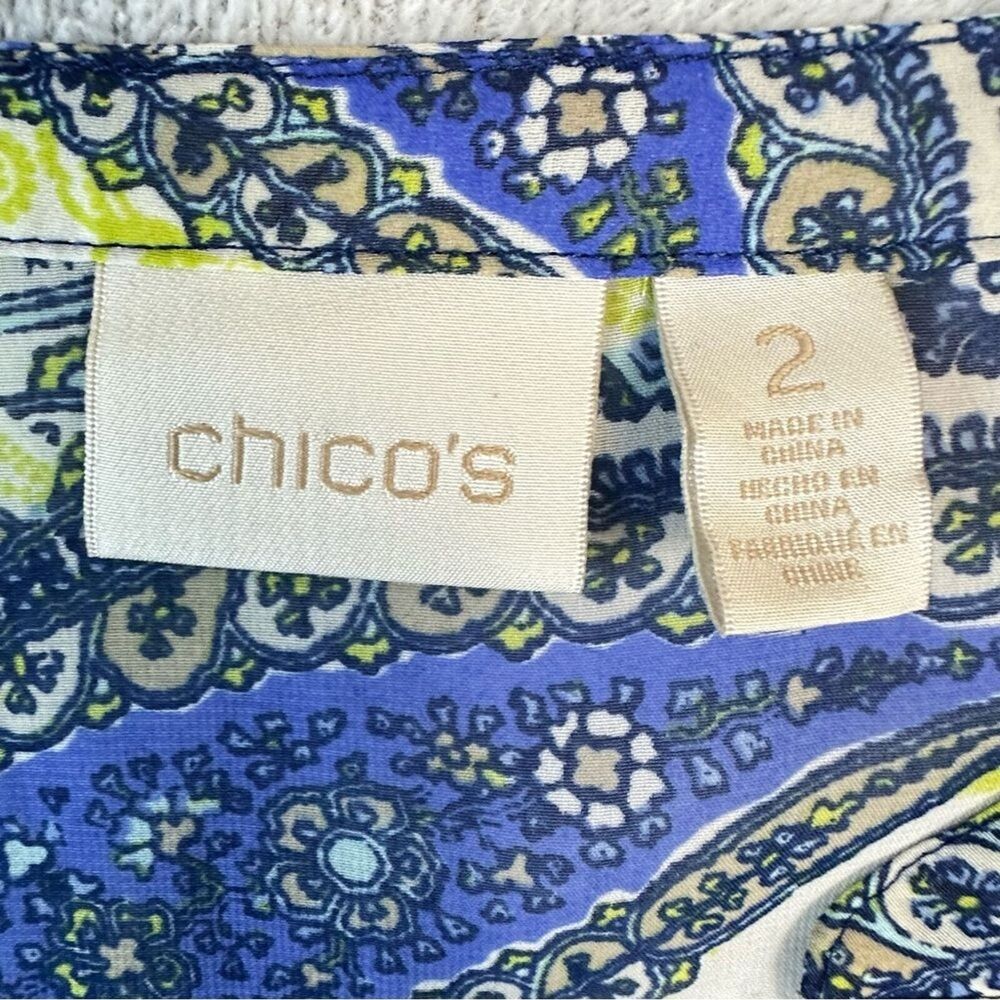 Chico's 2 Large Arielle Paisley Roll Sleeve Sheer Pullover Tunic Top - Picture 3 of 16